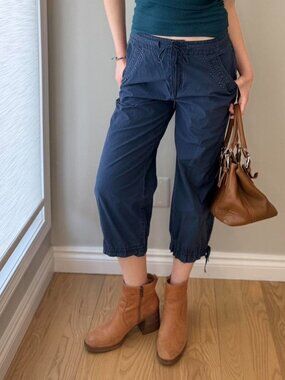 y2k studded navy cotton capris